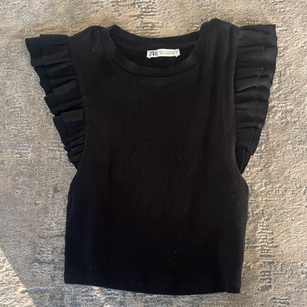 Zara Black Ribbed Knit Top